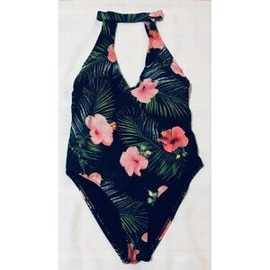 Tinibikini One Piece Swimsuit Tropical Halter Neck Black Womens Size Medium